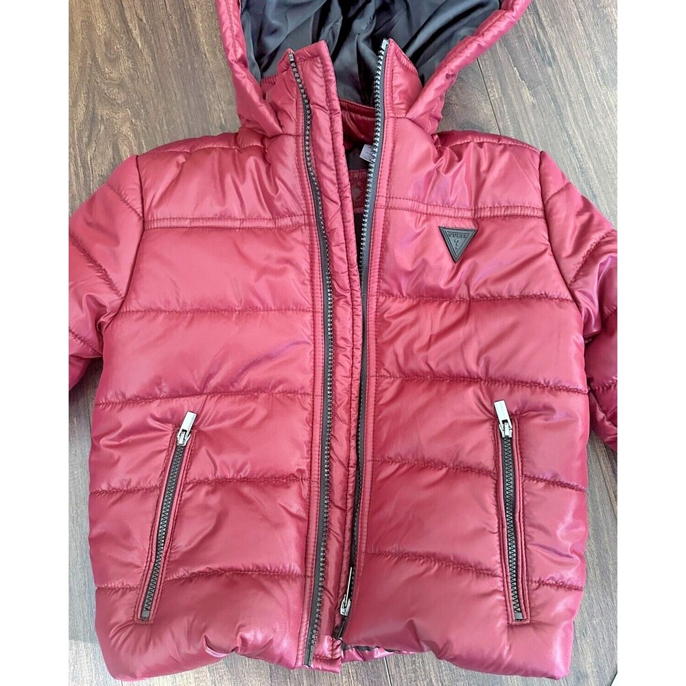 Guess Kids Toddlers Boys Puffer Hooded Jacket Trendy Holidays Red Burgundy S(4) - Picture 2 of 12
